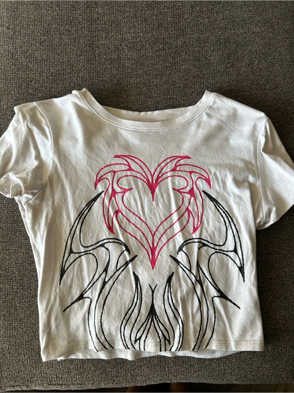 Kids White Graphic Heart Tee with Pink and Black Design